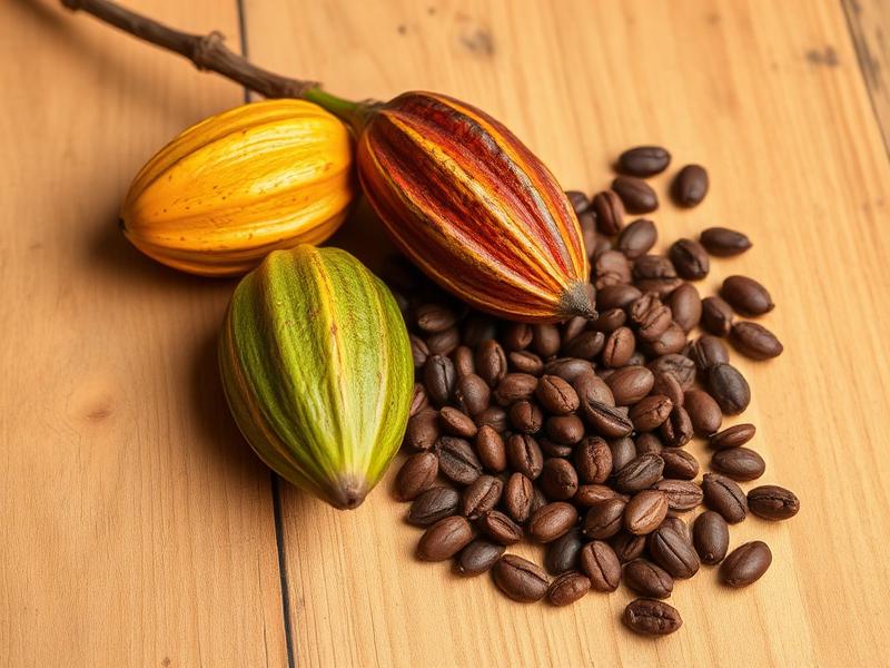 Jamaican cocoa pods and dried cocoa beans